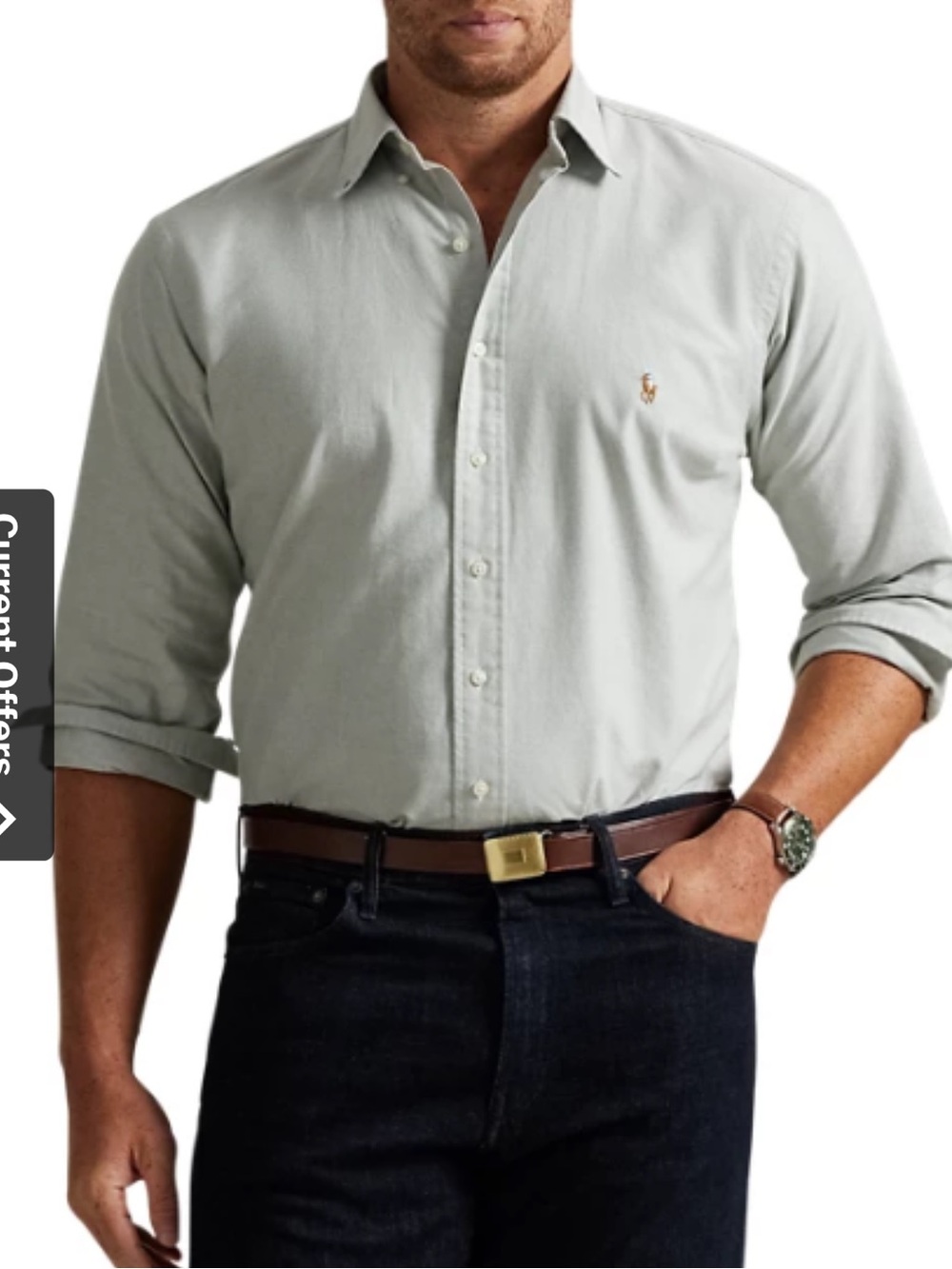 Ralph Lauren Yarmouth Light Sage Button-Down Shirt with Embroidered Pony